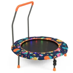 Ø92 cm Kindertrampolin Mini Trampolin mit LED-Beleuchtung & abnehmbarer Griff