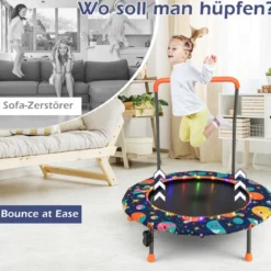Ø92 cm Kindertrampolin Mini Trampolin mit LED-Beleuchtung & abnehmbarer Griff