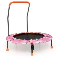 Ø92 cm Kindertrampolin Mini Trampolin mit LED-Beleuchtung & abnehmbarer Griff