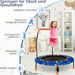 Ø92 cm Kindertrampolin Mini Trampolin mit LED-Beleuchtung & abnehmbarer Griff