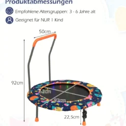 Ø92 cm Kindertrampolin Mini Trampolin mit LED-Beleuchtung & abnehmbarer Griff