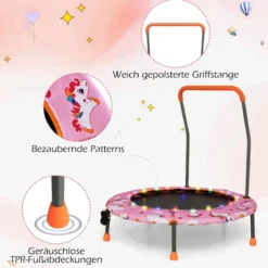 Ø92 cm Kindertrampolin Mini Trampolin mit LED-Beleuchtung & abnehmbarer Griff