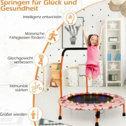 Ø92 cm Kindertrampolin Mini Trampolin mit LED-Beleuchtung & abnehmbarer Griff