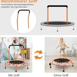 Ø92 cm Kindertrampolin Mini Trampolin mit LED-Beleuchtung & abnehmbarer Griff