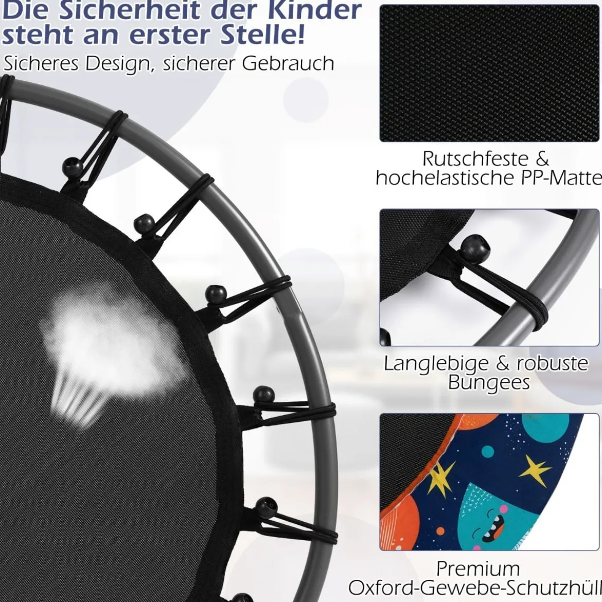 Ø92 cm Kindertrampolin Mini Trampolin mit LED-Beleuchtung & abnehmbarer Griff