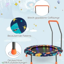 Ø92 cm Kindertrampolin Mini Trampolin mit LED-Beleuchtung & abnehmbarer Griff