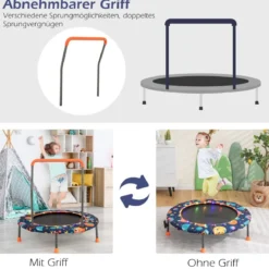 Ø92 cm Kindertrampolin Mini Trampolin mit LED-Beleuchtung & abnehmbarer Griff