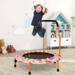 Ø92 cm Kindertrampolin Mini Trampolin mit LED-Beleuchtung & abnehmbarer Griff