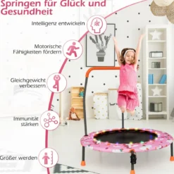 Ø92 cm Kindertrampolin Mini Trampolin mit LED-Beleuchtung & abnehmbarer Griff