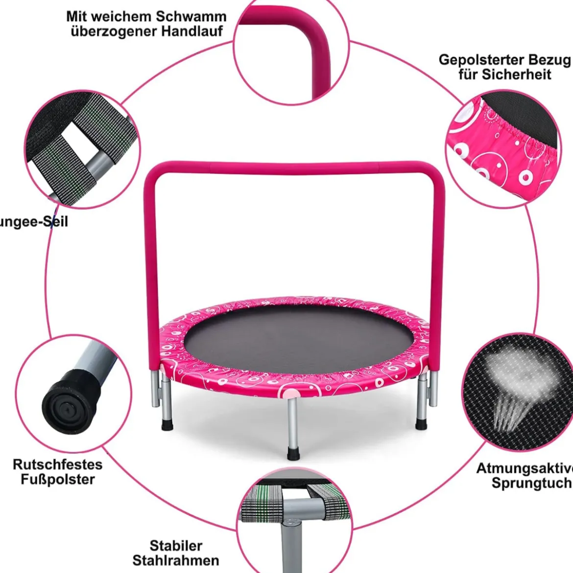 φ92 cm Kindertrampolin mit Griff Mini-Trampolin bis 150kg Belastbar Klappbares Trampolin