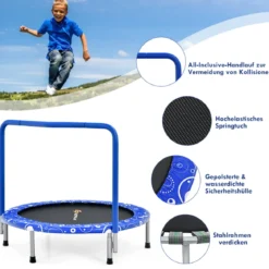 φ92 cm Kindertrampolin mit Griff Mini-Trampolin bis 150kg Belastbar Klappbares Trampolin