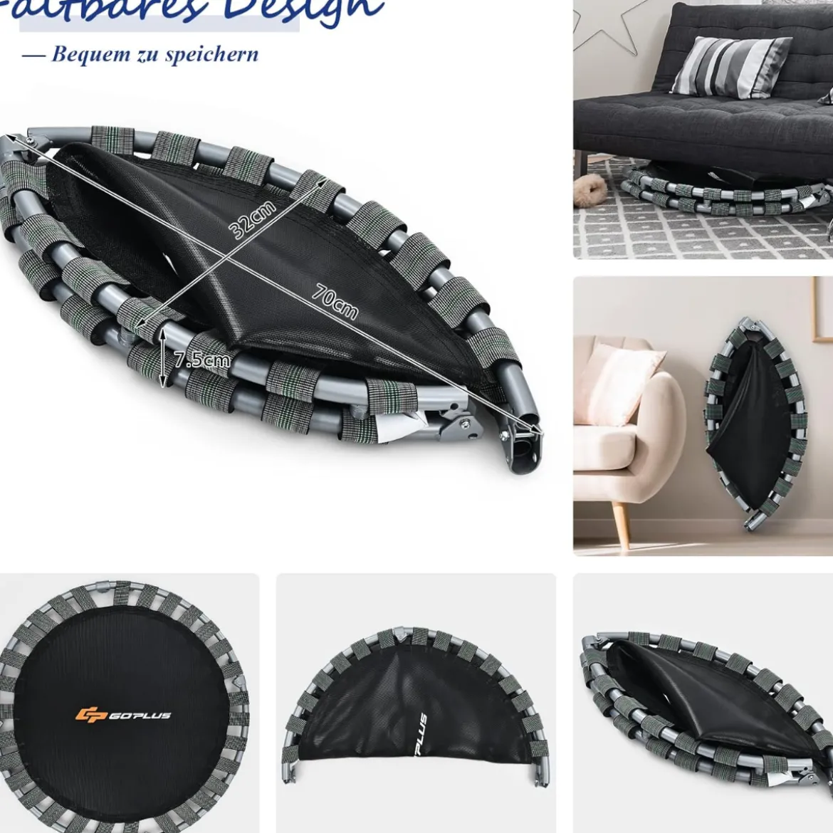 φ92 cm Kindertrampolin mit Griff Mini-Trampolin bis 150kg Belastbar Klappbares Trampolin