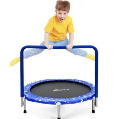 φ92 cm Kindertrampolin mit Griff Mini-Trampolin bis 150kg Belastbar Klappbares Trampolin