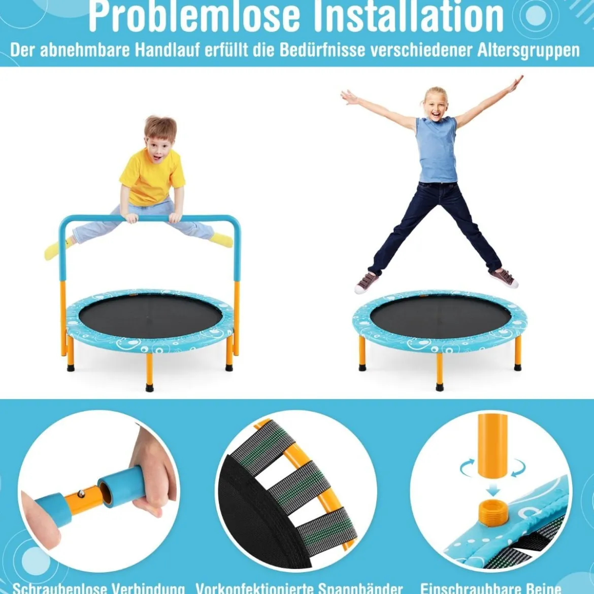 φ92 cm Kindertrampolin mit Griff Mini-Trampolin bis 150kg Belastbar Klappbares Trampolin