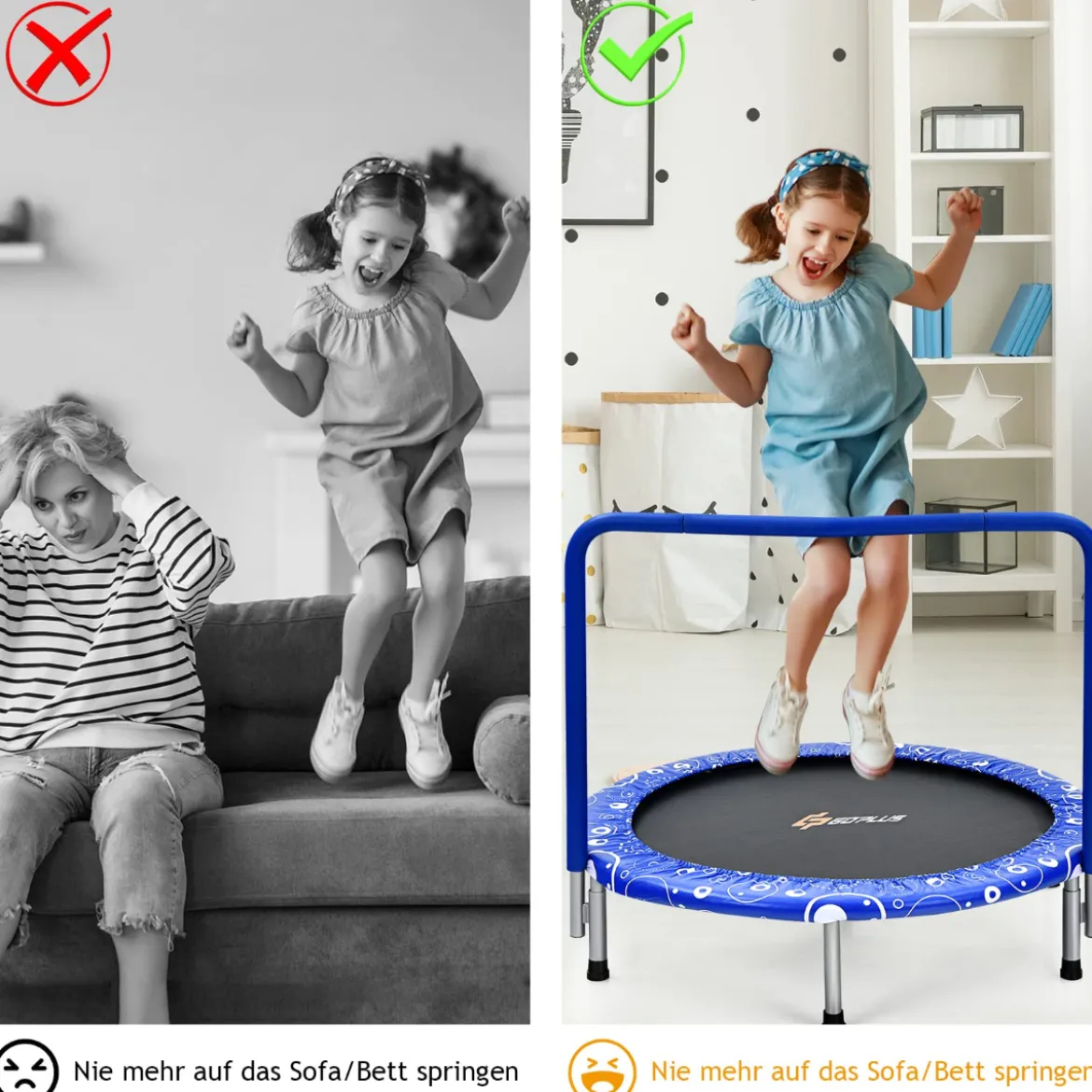 φ92 cm Kindertrampolin mit Griff Mini-Trampolin bis 150kg Belastbar Klappbares Trampolin