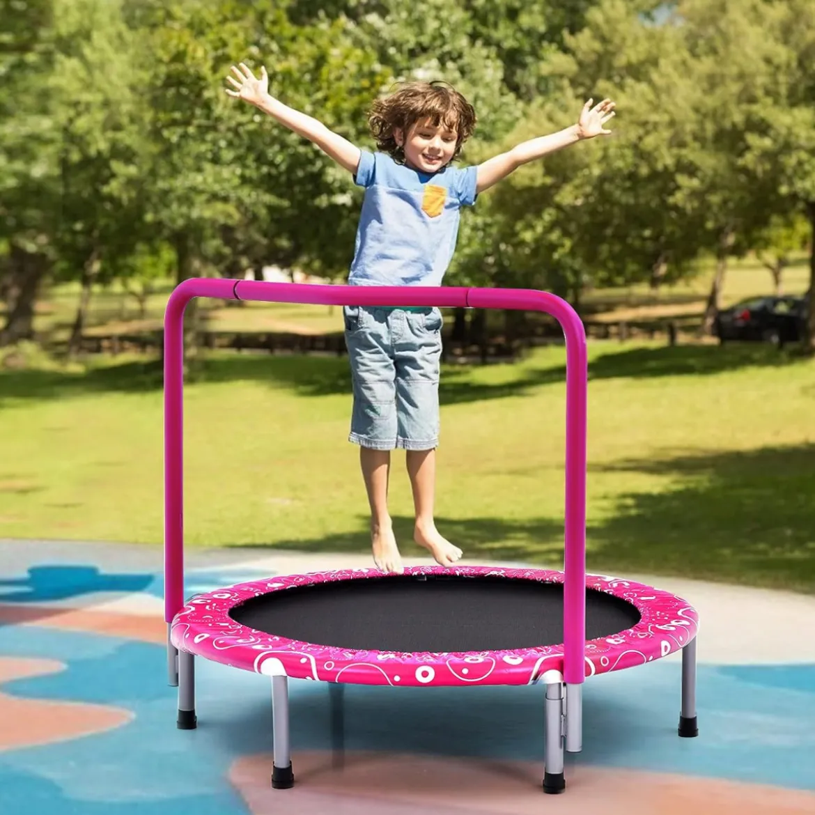 φ92 cm Kindertrampolin mit Griff Mini-Trampolin bis 150kg Belastbar Klappbares Trampolin