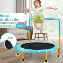 φ92 cm Kindertrampolin mit Griff Mini-Trampolin bis 150kg Belastbar Klappbares Trampolin