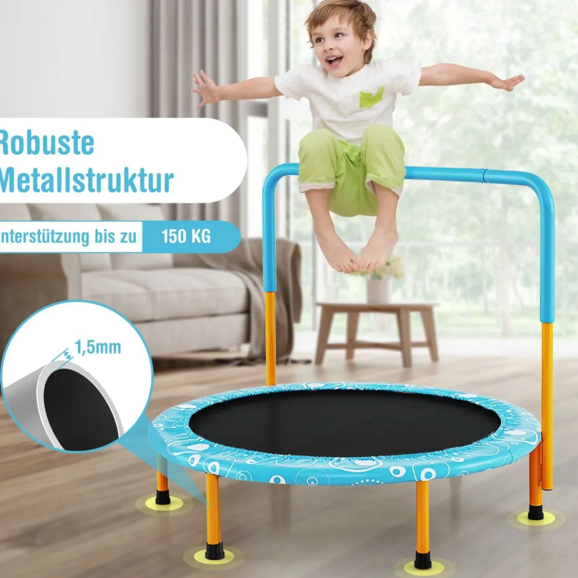 φ92 cm Kindertrampolin mit Griff Mini-Trampolin bis 150kg Belastbar Klappbares Trampolin