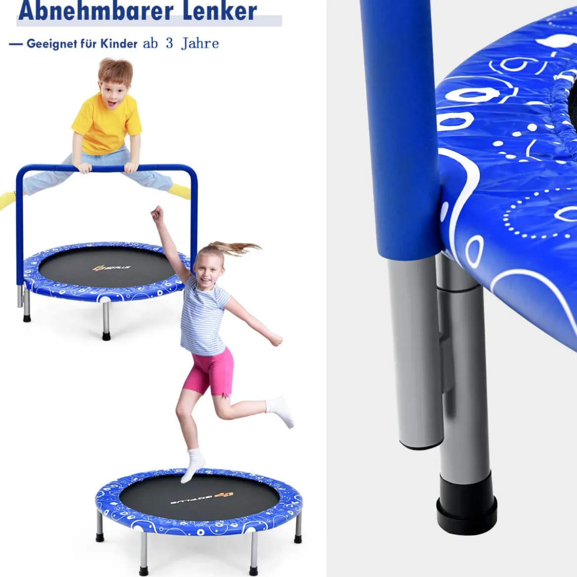φ92 cm Kindertrampolin mit Griff Mini-Trampolin bis 150kg Belastbar Klappbares Trampolin