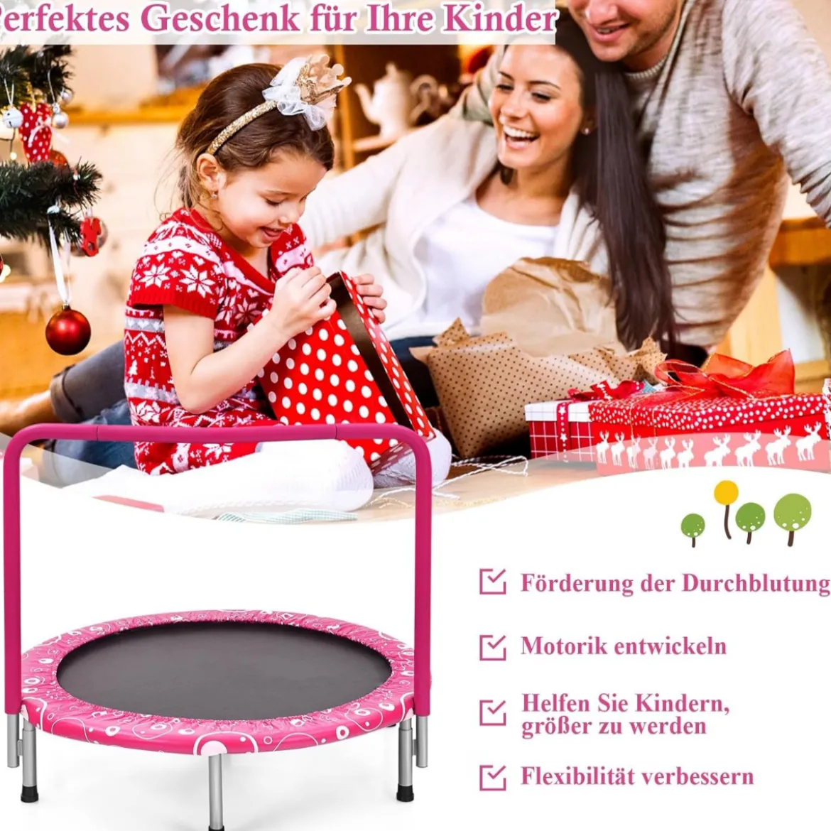 φ92 cm Kindertrampolin mit Griff Mini-Trampolin bis 150kg Belastbar Klappbares Trampolin