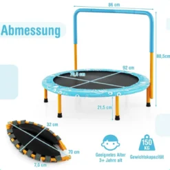 φ92 cm Kindertrampolin mit Griff Mini-Trampolin bis 150kg Belastbar Klappbares Trampolin