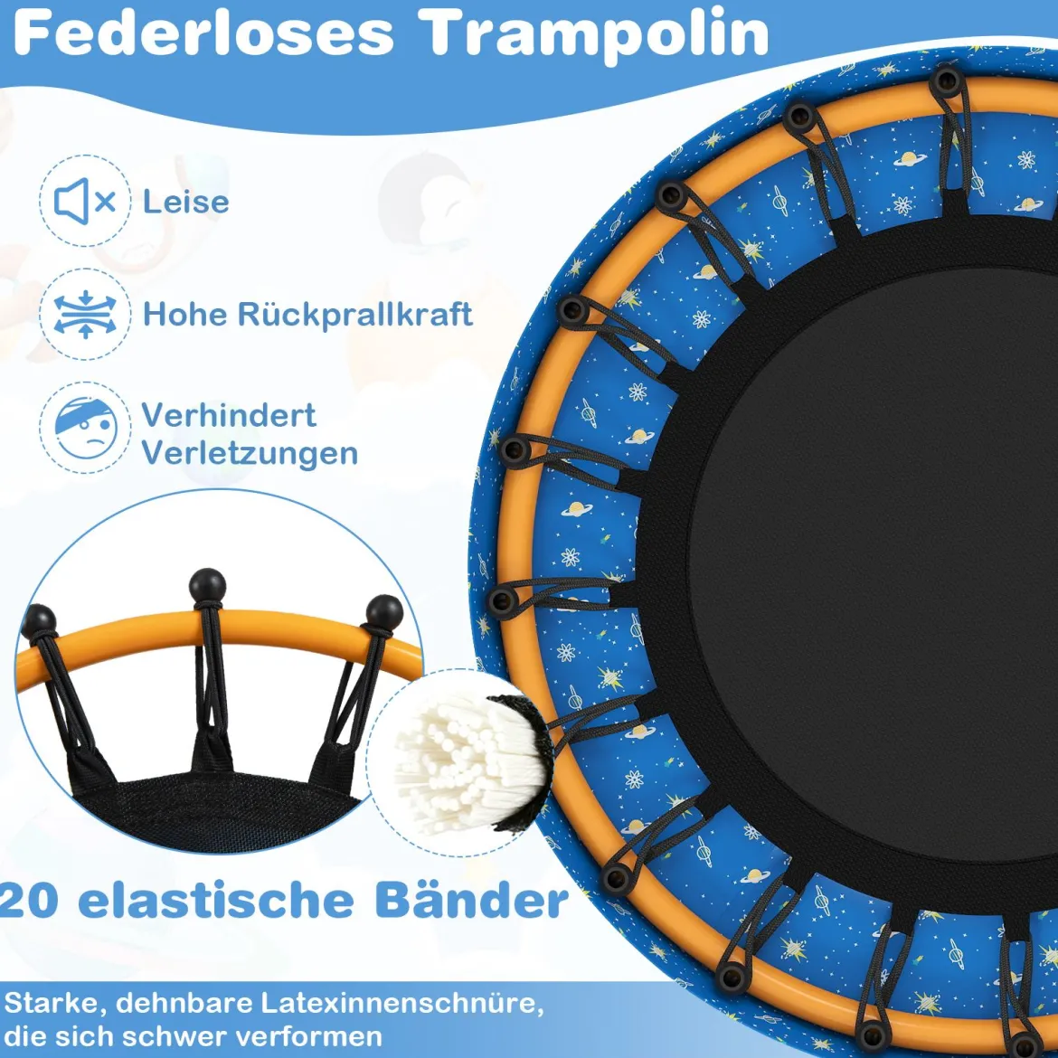 φ71cm Kinder Trampolin mit Griff & Randabdeckung Mini-Trampolin mit Astronauten-Motiv Kindertrampolin