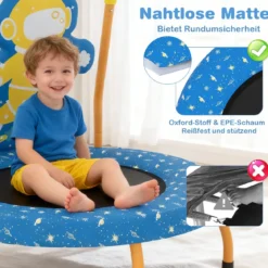 φ71cm Kinder Trampolin mit Griff & Randabdeckung Mini-Trampolin mit Astronauten-Motiv Kindertrampolin