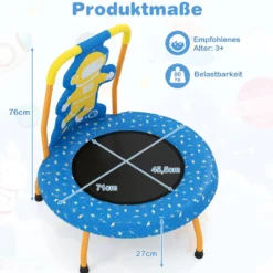 φ71cm Kinder Trampolin mit Griff & Randabdeckung Mini-Trampolin mit Astronauten-Motiv Kindertrampolin