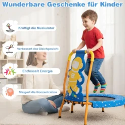 φ71cm Kinder Trampolin mit Griff & Randabdeckung Mini-Trampolin mit Astronauten-Motiv Kindertrampolin