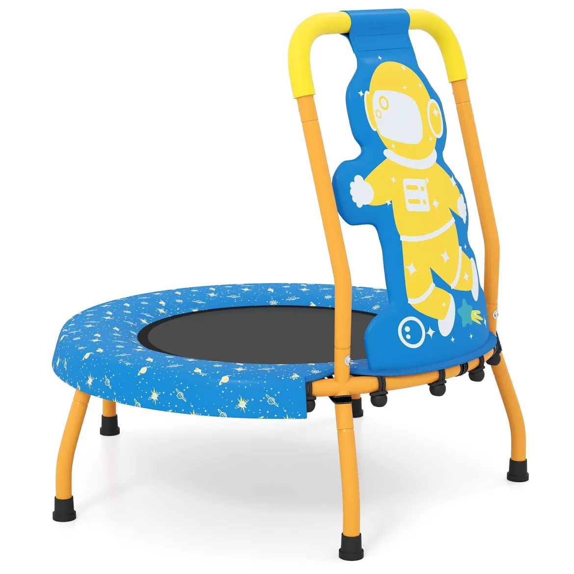 φ71cm Kinder Trampolin mit Griff & Randabdeckung Mini-Trampolin mit Astronauten-Motiv Kindertrampolin