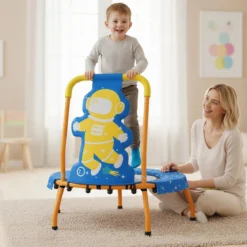 φ71cm Kinder Trampolin mit Griff & Randabdeckung Mini-Trampolin mit Astronauten-Motiv Kindertrampolin