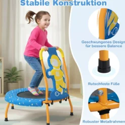 φ71cm Kinder Trampolin mit Griff & Randabdeckung Mini-Trampolin mit Astronauten-Motiv Kindertrampolin
