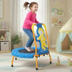 φ71cm Kinder Trampolin mit Griff & Randabdeckung Mini-Trampolin mit Astronauten-Motiv Kindertrampolin