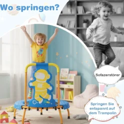 φ71cm Kinder Trampolin mit Griff & Randabdeckung Mini-Trampolin mit Astronauten-Motiv Kindertrampolin