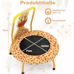φ71cm Kinder Trampolin mit Griff & Randabdeckung Mini-Trampolin mit Giraffe-Motiv Kindertrampolin