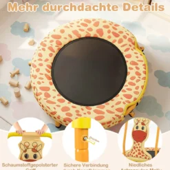 φ71cm Kinder Trampolin mit Griff & Randabdeckung Mini-Trampolin mit Giraffe-Motiv Kindertrampolin