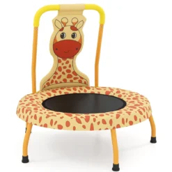 φ71cm Kinder Trampolin mit Griff & Randabdeckung Mini-Trampolin mit Giraffe-Motiv Kindertrampolin