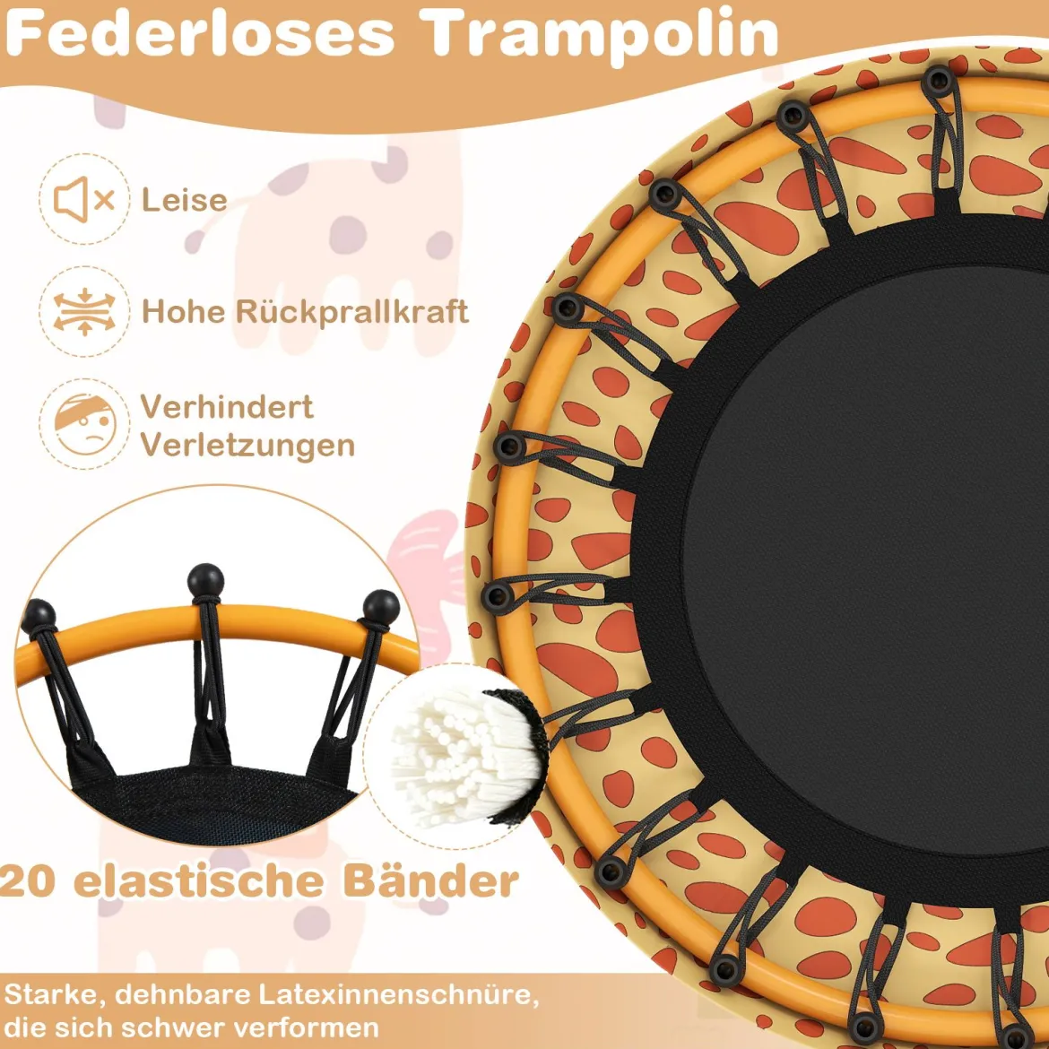 φ71cm Kinder Trampolin mit Griff & Randabdeckung Mini-Trampolin mit Giraffe-Motiv Kindertrampolin