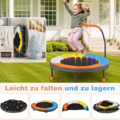Ø90 cm Kindertrampolin mit LED Beleuchtung & Griff & Tragetasche Mini Trampolin Garten