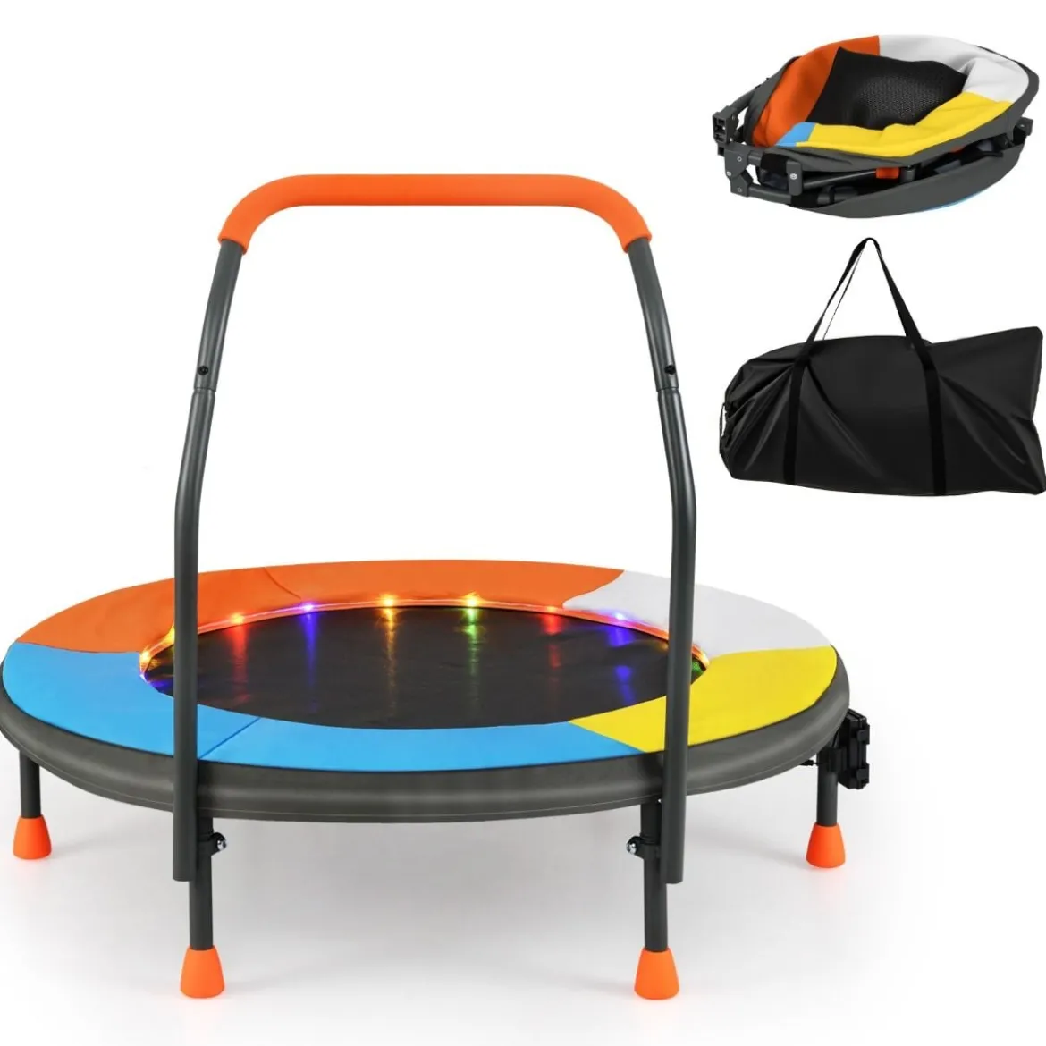 Ø90 cm Kindertrampolin mit LED Beleuchtung & Griff & Tragetasche Mini Trampolin Garten
