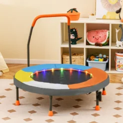 Ø90 cm Kindertrampolin mit LED Beleuchtung & Griff & Tragetasche Mini Trampolin Garten