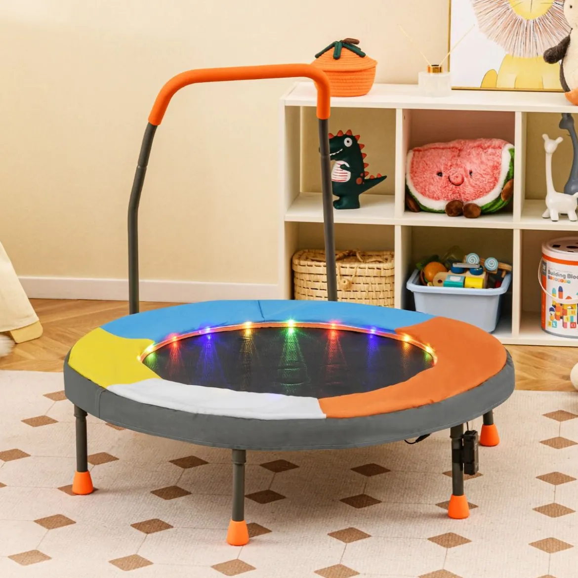 Ø90 cm Kindertrampolin mit LED Beleuchtung & Griff & Tragetasche Mini Trampolin Garten