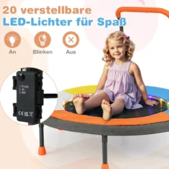 Ø90 cm Kindertrampolin mit LED Beleuchtung & Griff & Tragetasche Mini Trampolin Garten