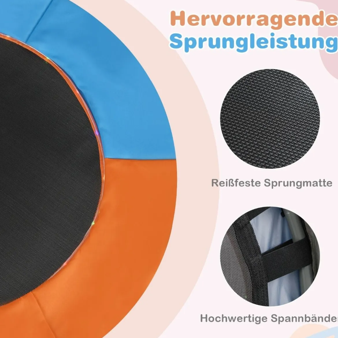 Ø90 cm Kindertrampolin mit LED Beleuchtung & Griff & Tragetasche Mini Trampolin Garten