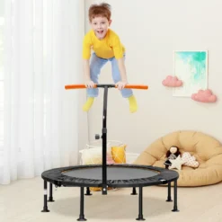φ117cm Klappbares Mini Trampolin mit Höhenverstellbarem Griff Kindertrampolin