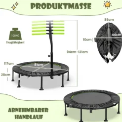 φ117cm Klappbares Mini Trampolin mit Höhenverstellbarem Griff Kindertrampolin
