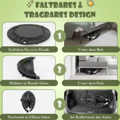 φ117cm Klappbares Mini Trampolin mit Höhenverstellbarem Griff Kindertrampolin