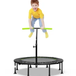 φ117cm Klappbares Mini Trampolin mit Höhenverstellbarem Griff Kindertrampolin