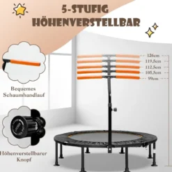 φ117cm Klappbares Mini Trampolin mit Höhenverstellbarem Griff Kindertrampolin