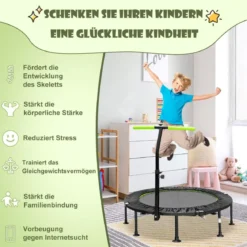 φ117cm Klappbares Mini Trampolin mit Höhenverstellbarem Griff Kindertrampolin